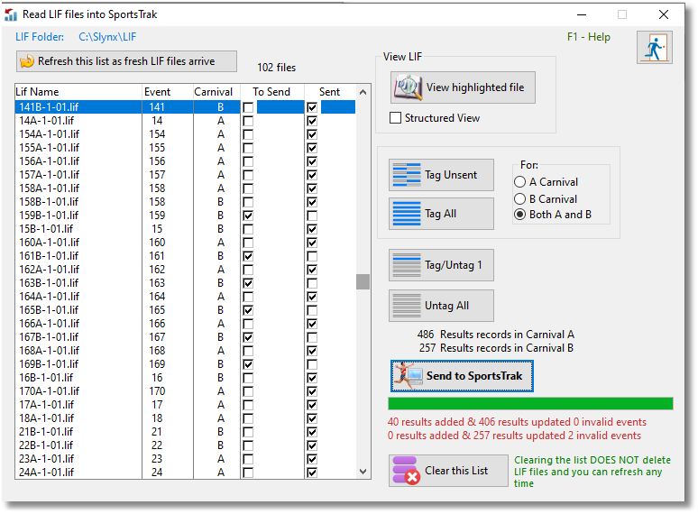 The LIF table after importing, but with data issues