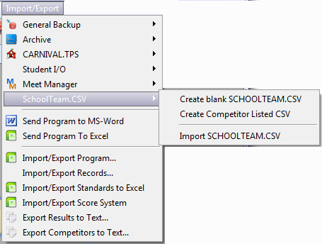 The SchoolTeam.CSV menu