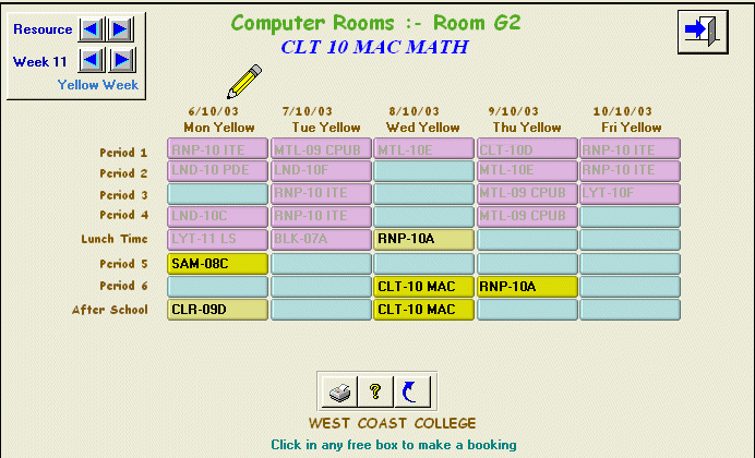 Weekly booking grid