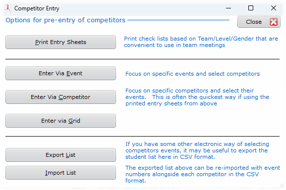 Competitor entry functions Competitor entry functions