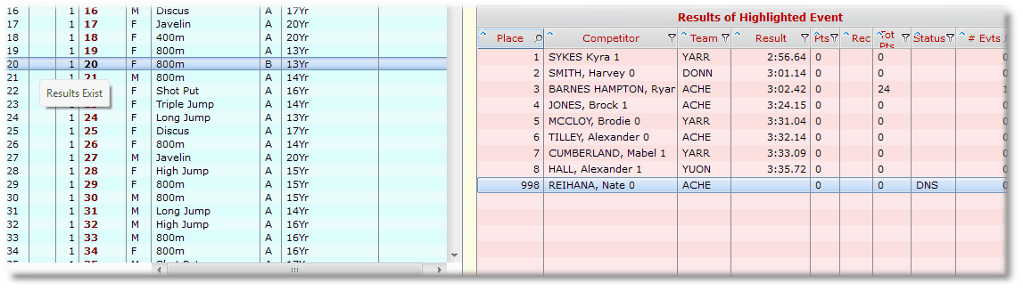 In Results Entry Window - unprocessed Event 20 In Results Entry Window - unprocessed Event 20