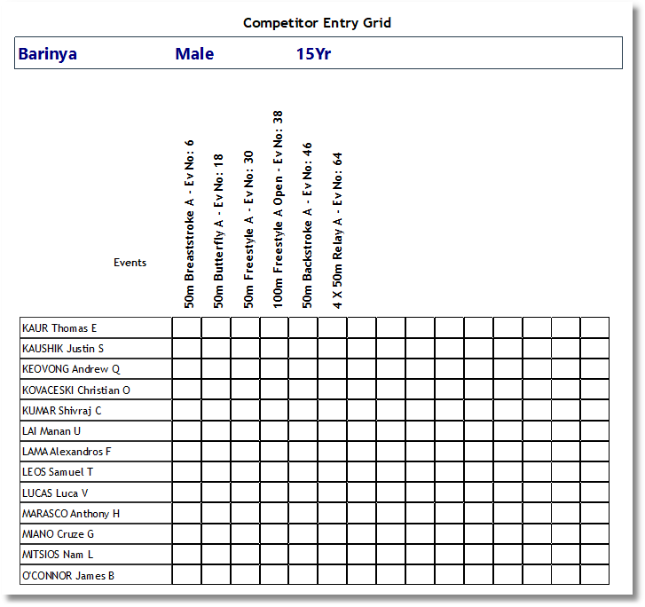 Blank Entry sheet Blank Entry sheet