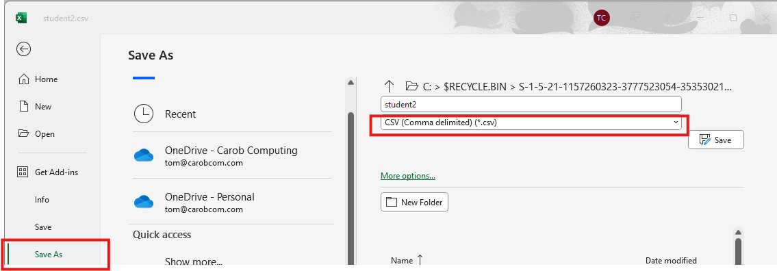 CSV Save As