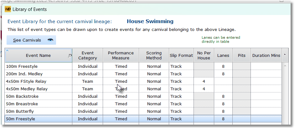 Library of Events for Swimming Library of Events for Swimming