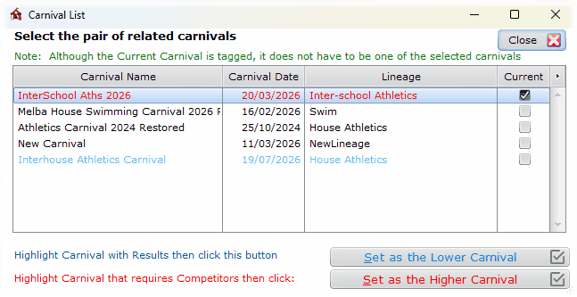Specify the two carnivals