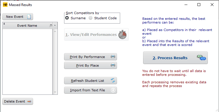 Massed Results Window before any events entered Massed Results Window before any events entered