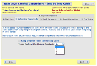 Step 2 Select the team code to be used