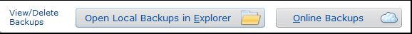 Buttons for viewing backups