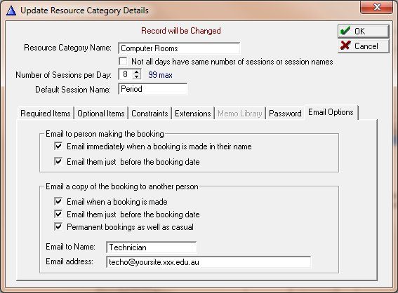 BookIt3 resource category settings