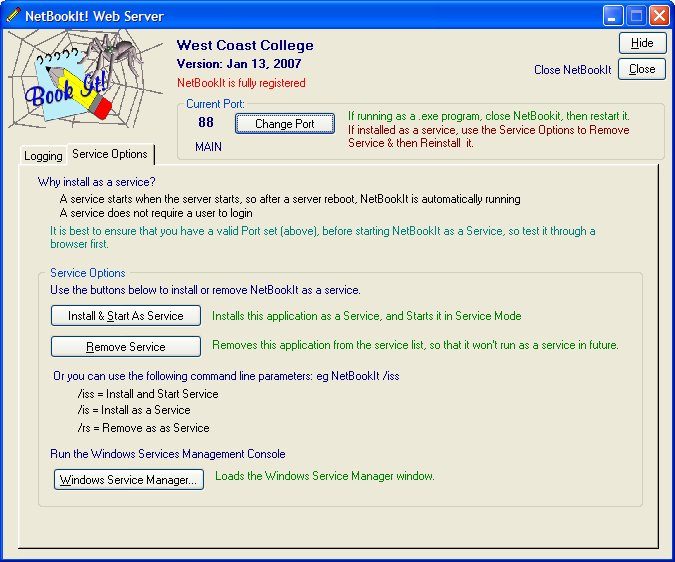 NetBookIt3 web server service options