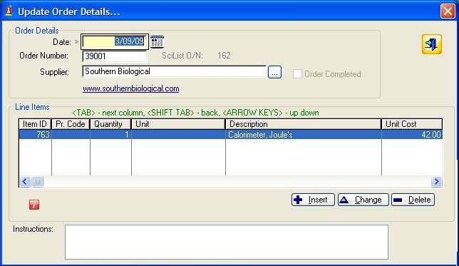SciList purchase order