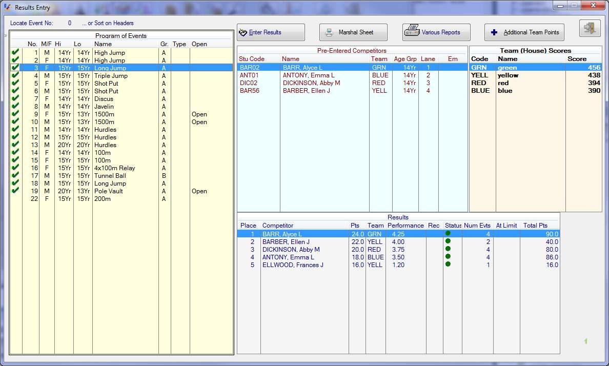 SportsTrak 2200 results entry