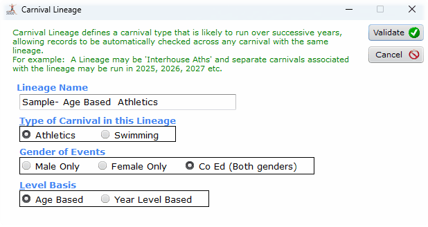 SportsTrak 3000 carnival lineage settings